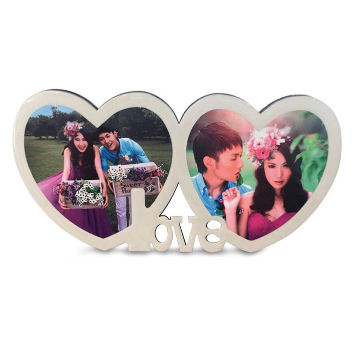 מסגרת MDF בצורת זוג לבבות להדפסת תמונה והקדשה אישית