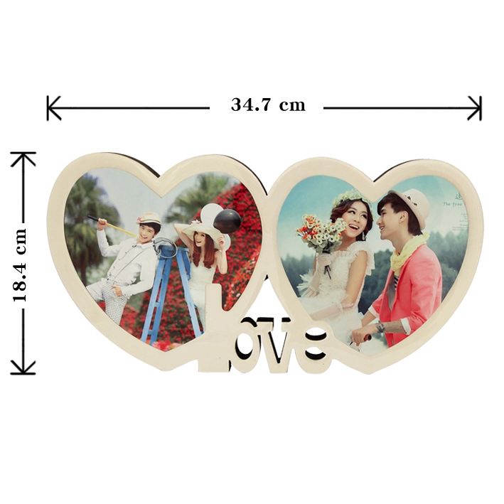 מסגרת MDF בצורת זוג לבבות להדפסת תמונה והקדשה אישית