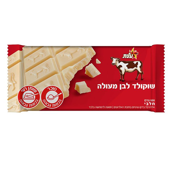 טבלת שוקולד פרה בטעם שוקולד לבן 100 גרם