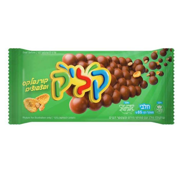 טבלת שוקולד קליק בטעם שוקולד חלב עם קורנפלקס ופצפוצים 85 גרם