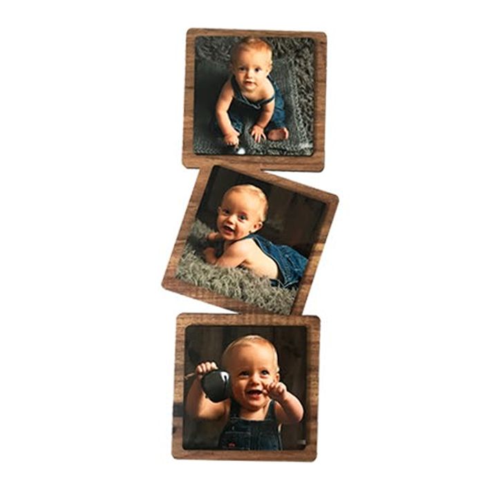 מסגרת עץ לתלייה דגם אפרת כוללת מקום לשלוש תמונות בגודל 10*10 ס"מ להדפסת תמונה והקדשה אישית