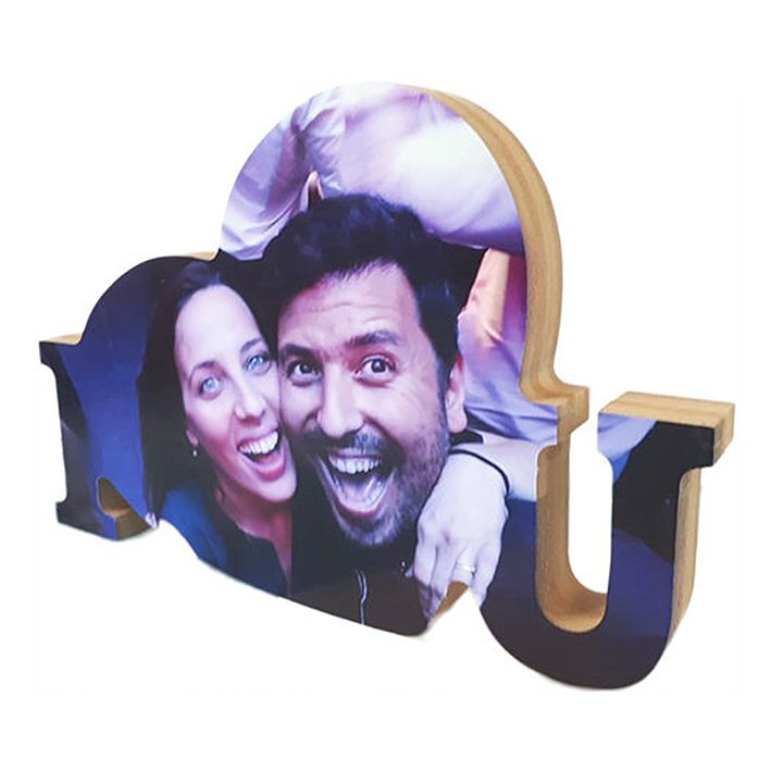 בלוק עץ בצורת I LOVE YOU להדפסת תמונה והקדשה אישית