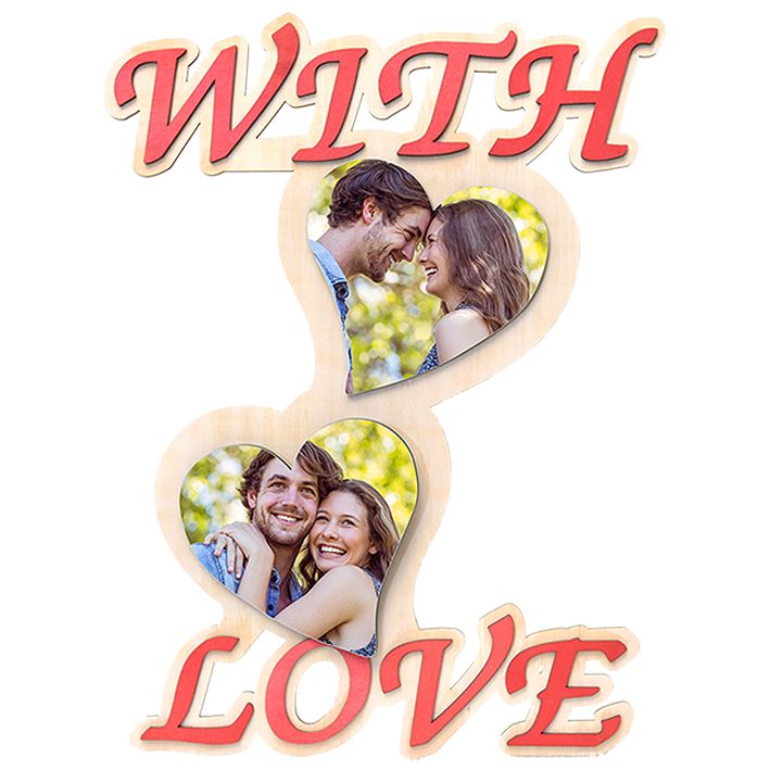 מסגרת עץ לתליה עם כיתוב WITH LOVE להדפסת תמונה והקדשה אישית