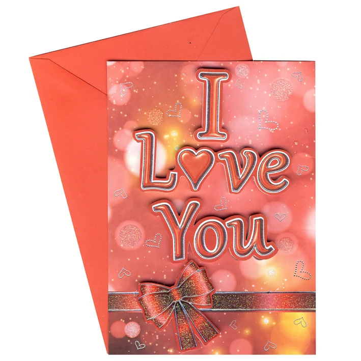 כרטיס ברכה עבודת יד I LOVE YOU אדום + פפיון