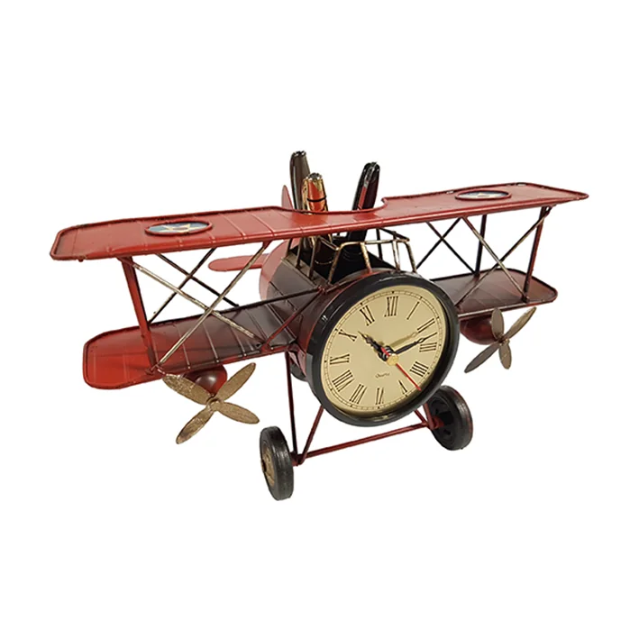 מטוס אווירון רטרו אדום+שעון ומעמד לעט 31x18x17 ס"מ