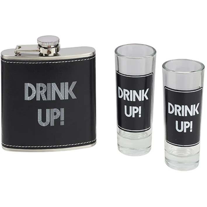 מארז מתנה פלסק ושני צ'ייסרים Drink Up – תמונה 2