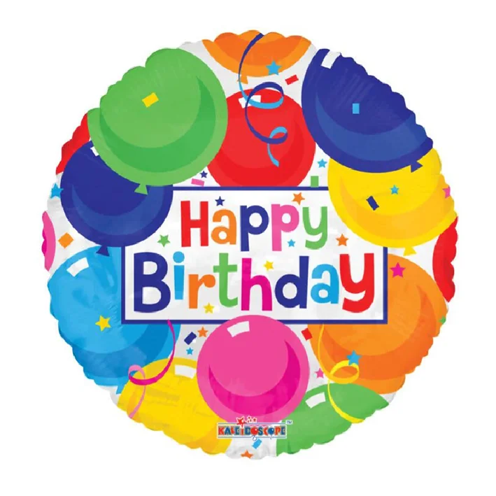 בלון מיילר בצורת עגול רקע בלונים כיתוב happy birthday י 18 אינטש