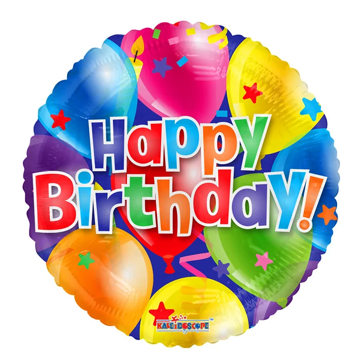 בלון מיילר בצורת עגול רקע בלונים כיתוב happy birthday י 18 אינטש