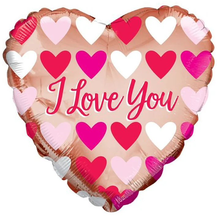 בלון מיילר בצורת לב בצבע רוז עם לבבות וכיתוב I love you י 18 אינטש