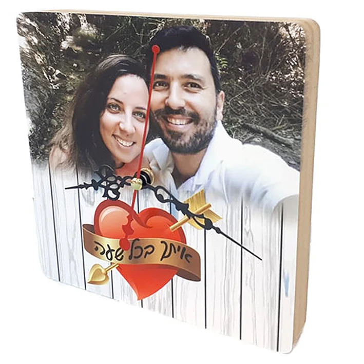 שעון בלוק עץ MDF בגודל 19*19 ס"מ להדפסת תמונה והקדשה אישית
