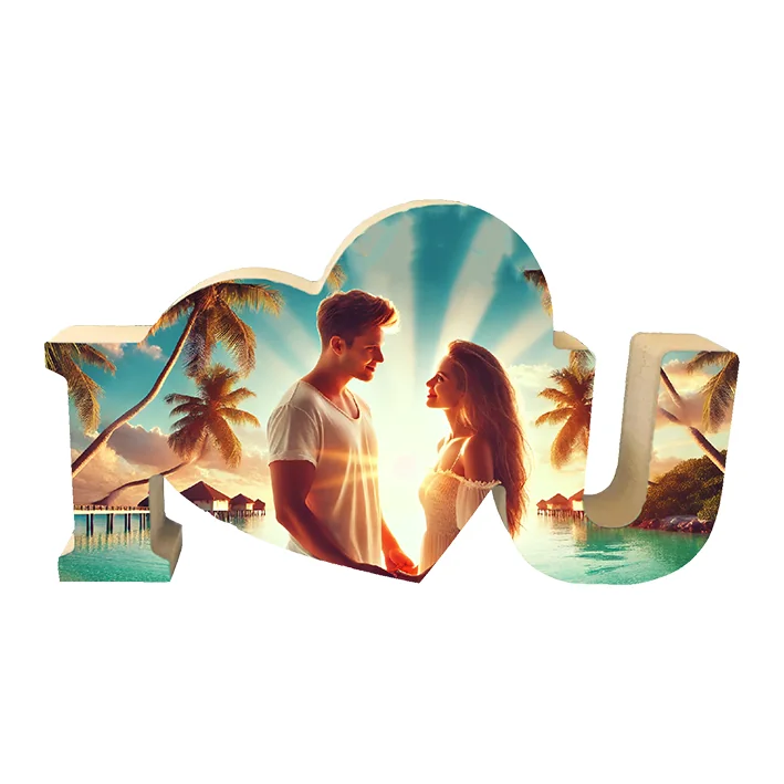 בלוק עץ בצורת I LOVE YOU להדפסת תמונה והקדשה אישית