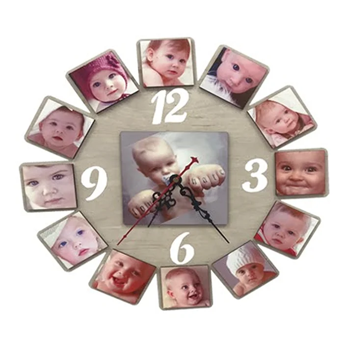 שעון דגם רוני עם 12 תמונות בגודל 5 ס"מ ותמונה אחת מרכזית בגודל 9 ס"מ להדפסת תמונה והקדשה אישית