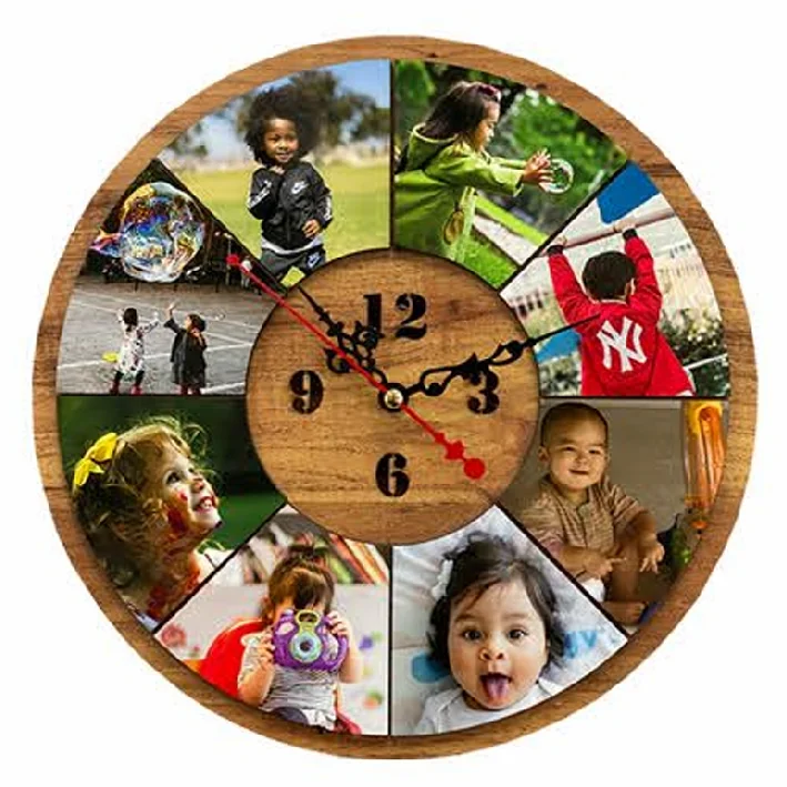 שעון עגול קולאז' להדפסת תמונה והקדשה אישית