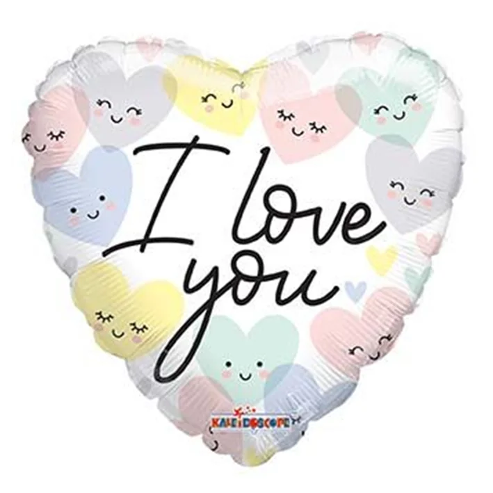 בלון מיילר בצורת לב עם רקע לבבות וכיתוב I love you י 18 אינטש