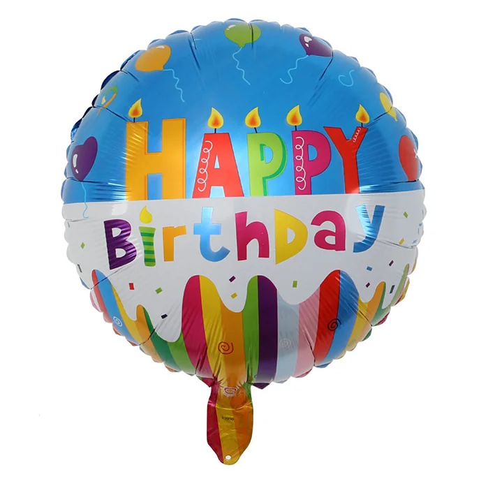 בלון מיילר בצורת עגול רקע צבעוני כיתוב happy birthday י 18 אינטש