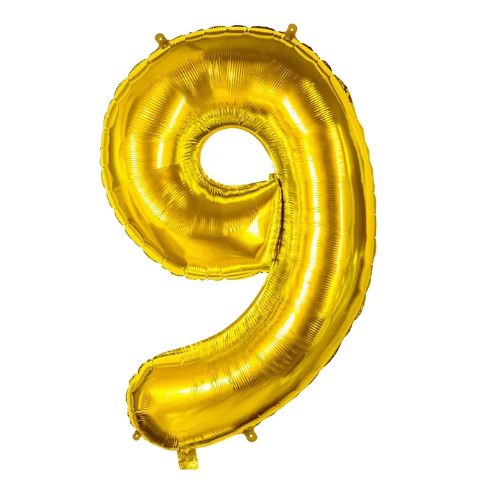 בלון מיילר בצורת מספר 9 בצבע זהב 34 אינטש