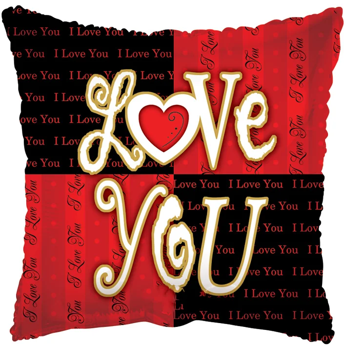 בלון מיילרבצורת מרובע צבע אדום שחור עם כיתוב love you י 18 אינטש